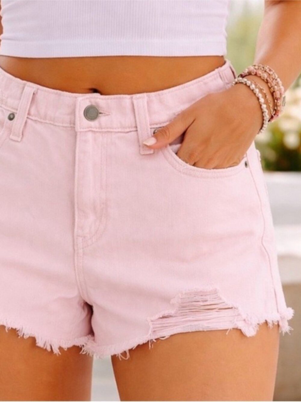 Aerie Day Dream Pink Denim Shorts NWT Large